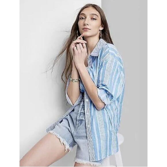 Wild Fable Long Sleeve Color Block Button-Down Shirt - Blue Multi Women's XS NWT - Picture 1 of 6